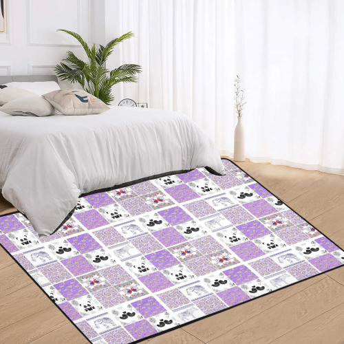 Purple Paisley Birds and Animals Patchwork Design Area Rug with Black Binding 7'x5'