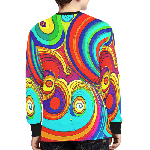 Colorful Groovy Rainbow Swirls Kids' Rib Cuff Long Sleeve T-shirt (Model T64)