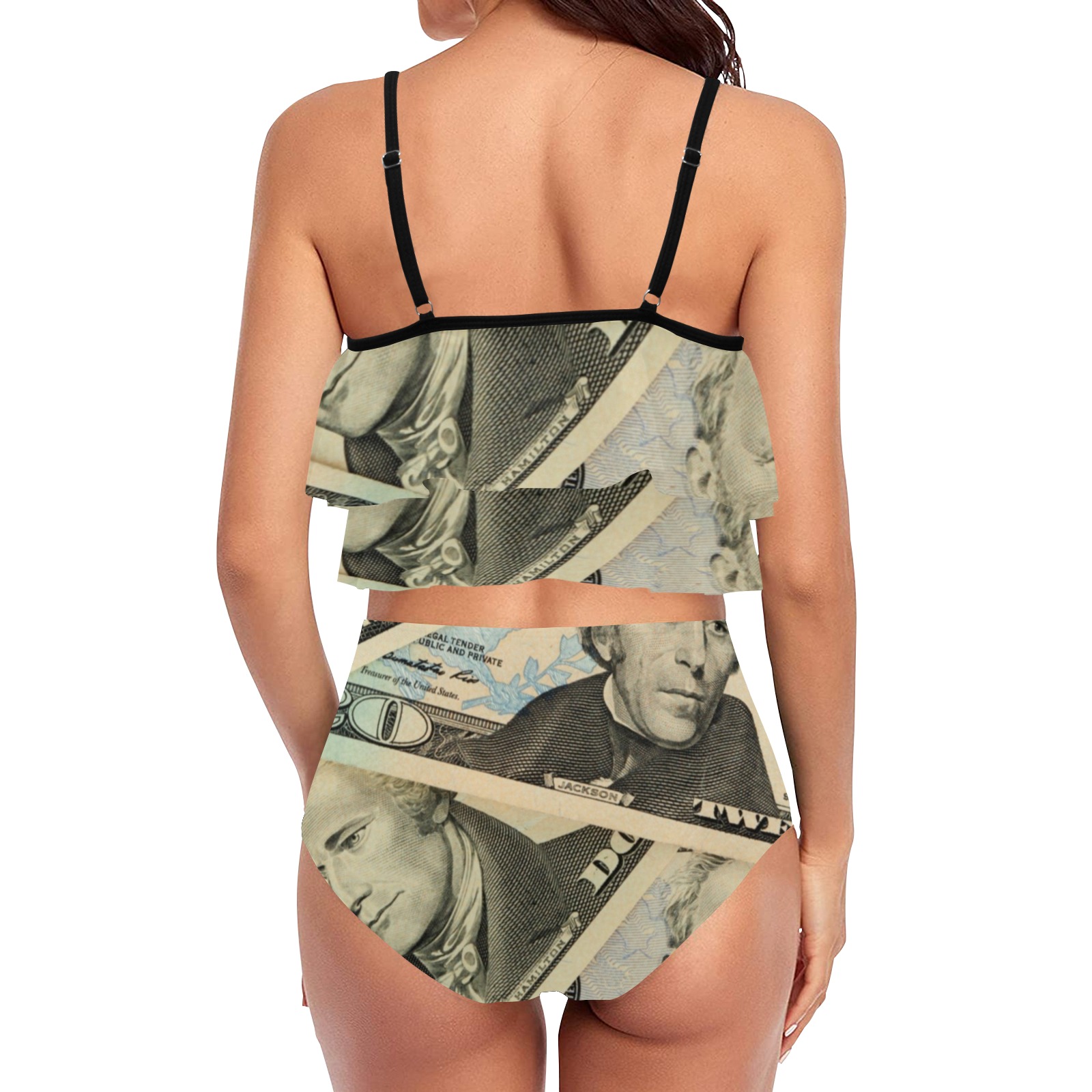 US PAPER CURRENCY High Waisted Double Ruffle Bikini Set (Model S34)