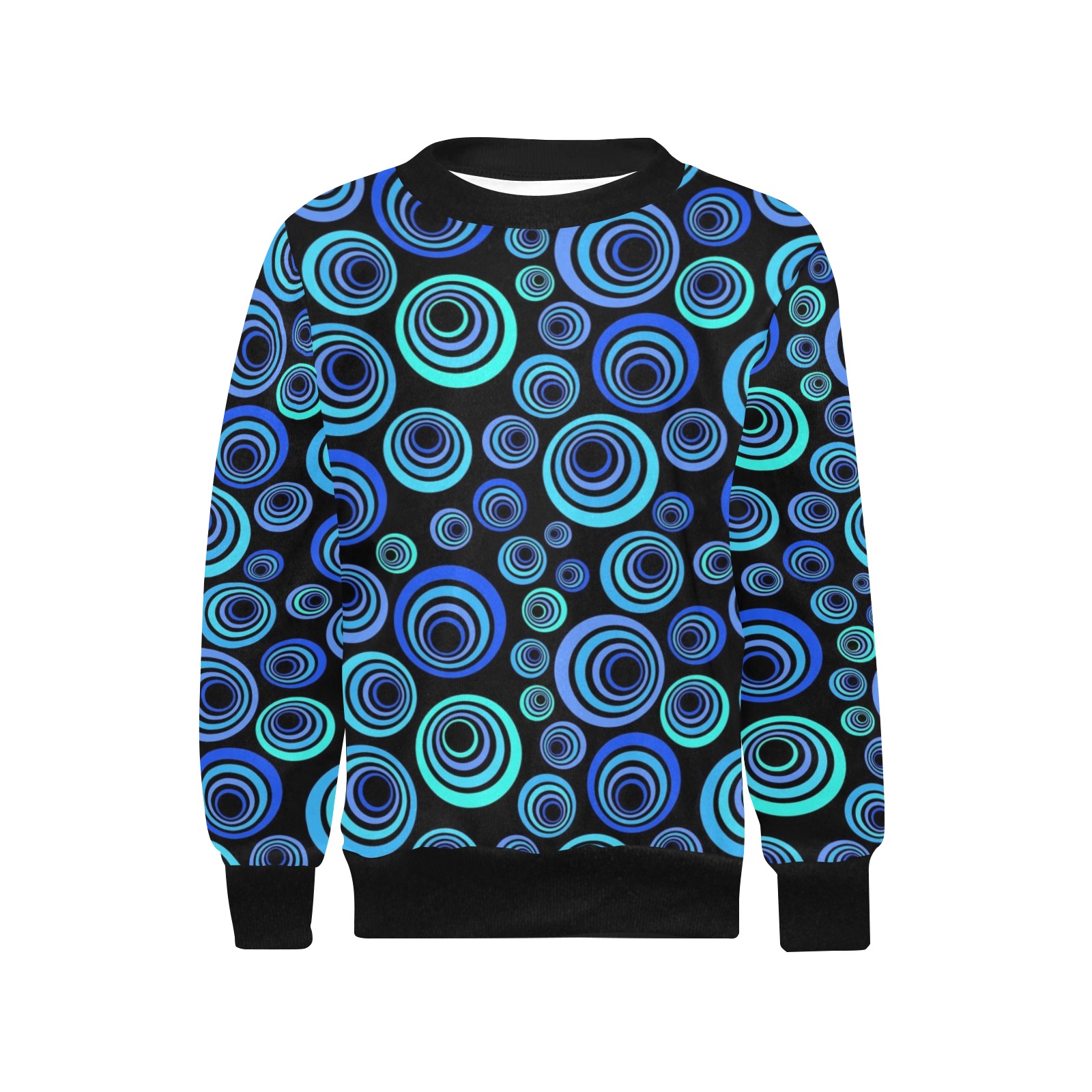 Retro Psychedelic Pretty Blue Pattern Girls' All Over Print Crew Neck Sweater (Model H49)
