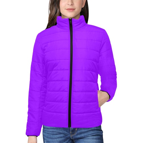 color electric violet Women's Stand Collar Padded Jacket (Model H41)