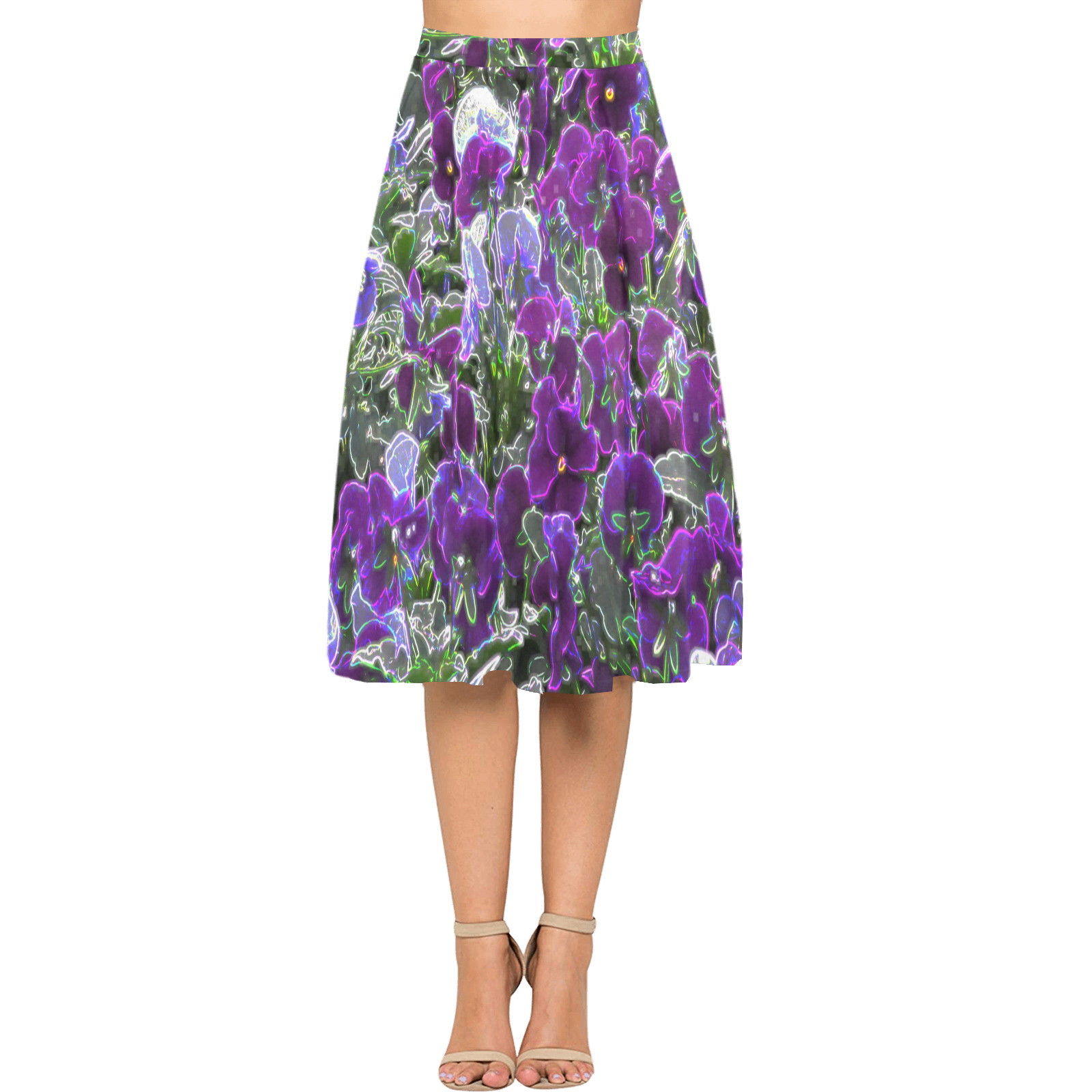 Field Of Purple Flowers 8420 Mnemosyne Women's Crepe Skirt (Model D16)