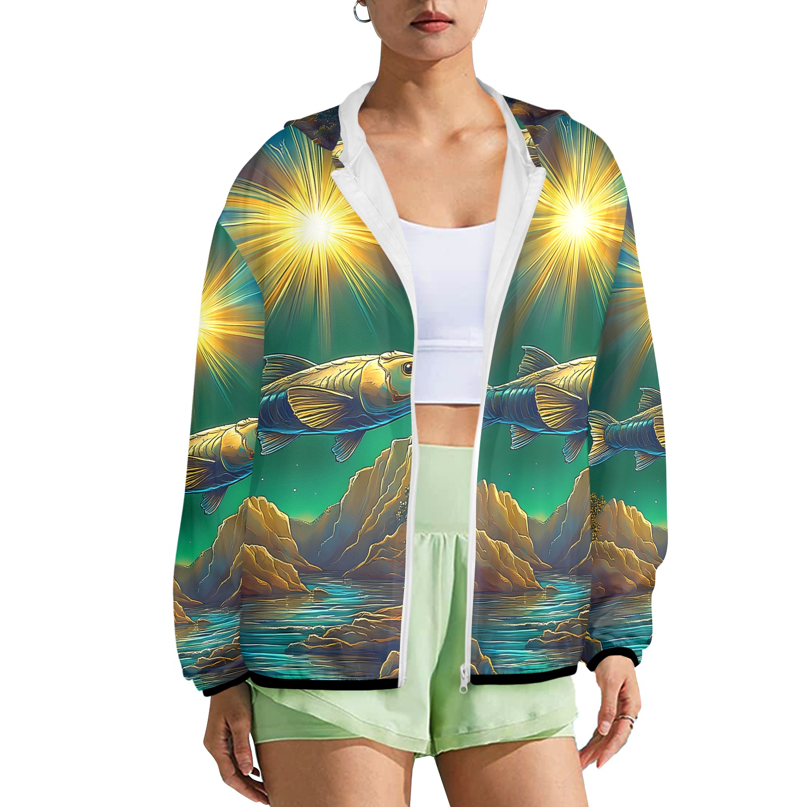 Celestial Swim Women's Lightweight Sun Protection Hoodie (Model H62)