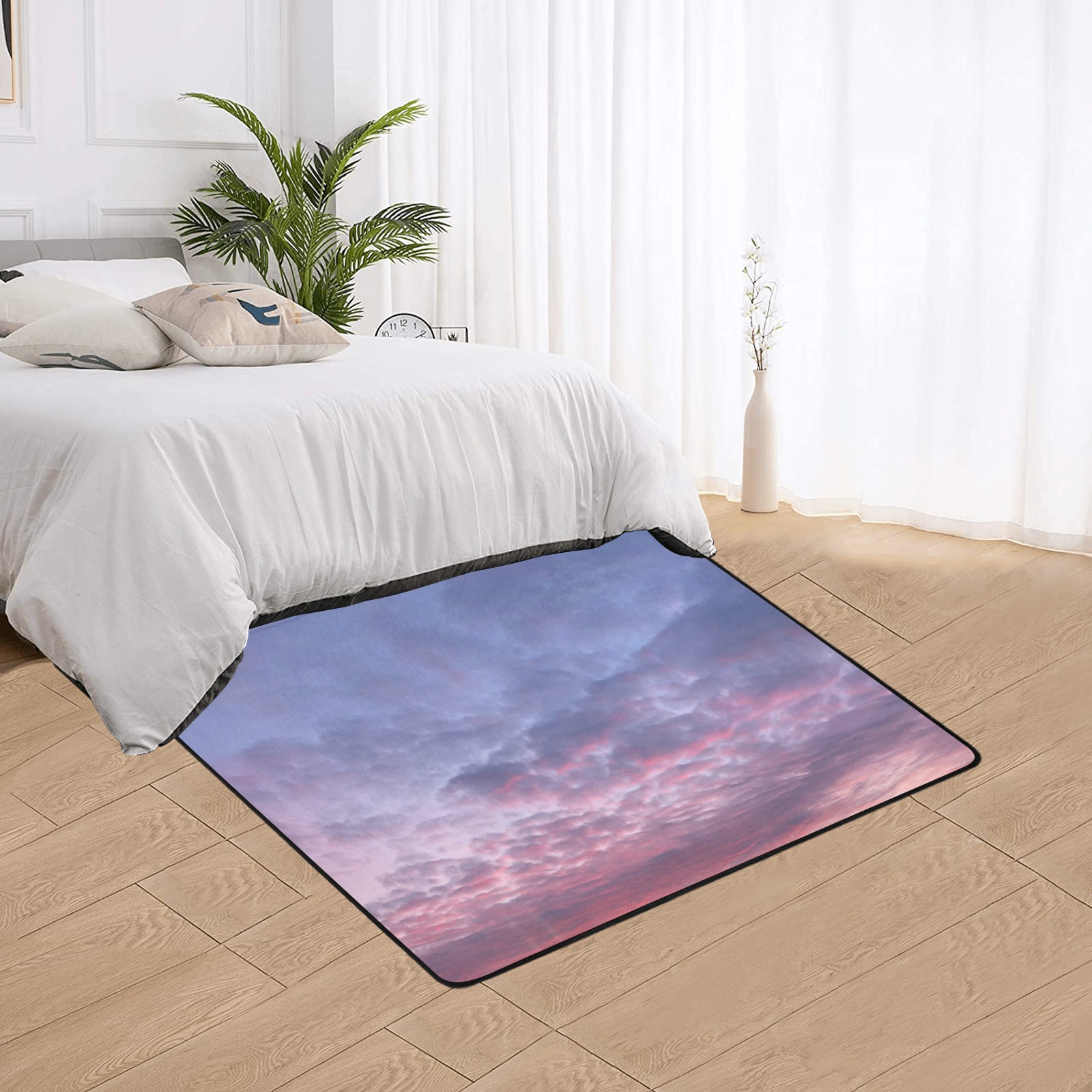 Morning Purple Sunrise Collection Area Rug with Black Binding 5'3''x4'