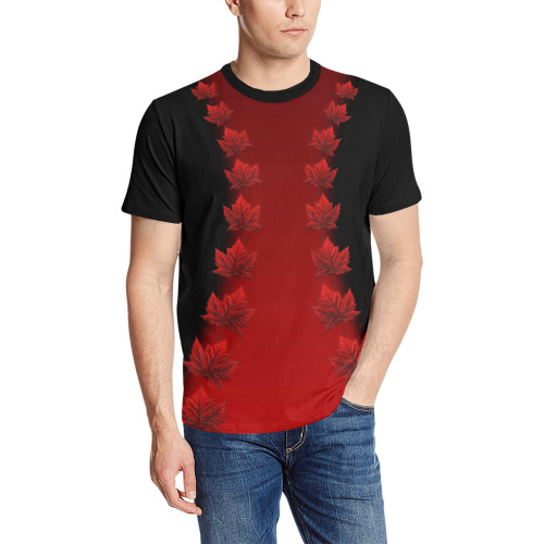 Men's Canada Maple Leaf T-shirts Men's All Over Print T-Shirt (Solid Color Neck) (Model T63)