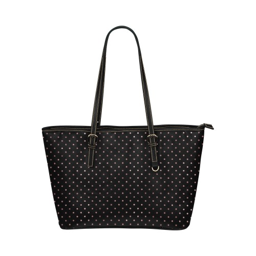 Rose Gold and Black Polkadots Leather Tote Bag/Large (Model 1651)