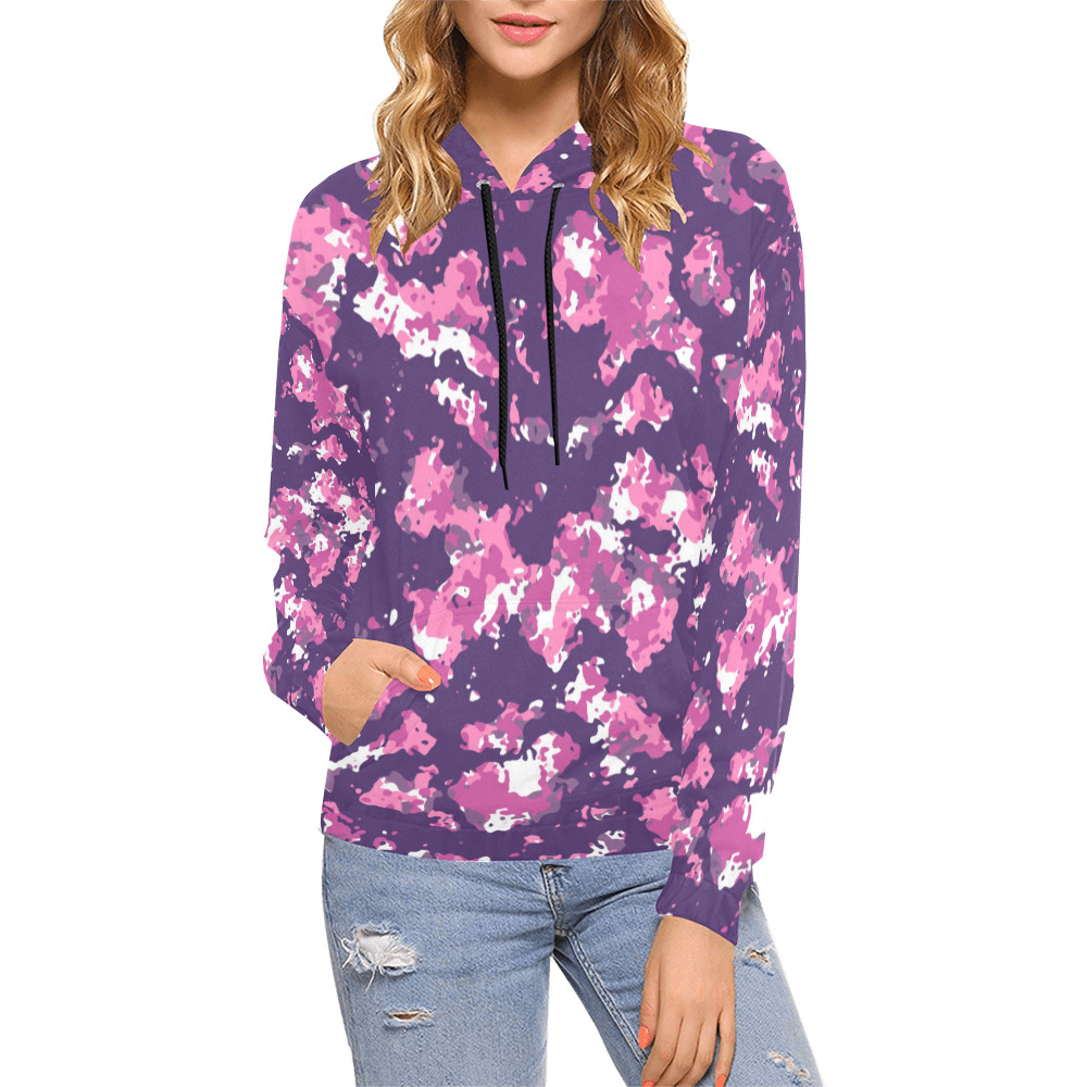 Deep Forest Fashion Streetwear Camouflage All Over Print Hoodie for Women (USA Size) (Model H13)