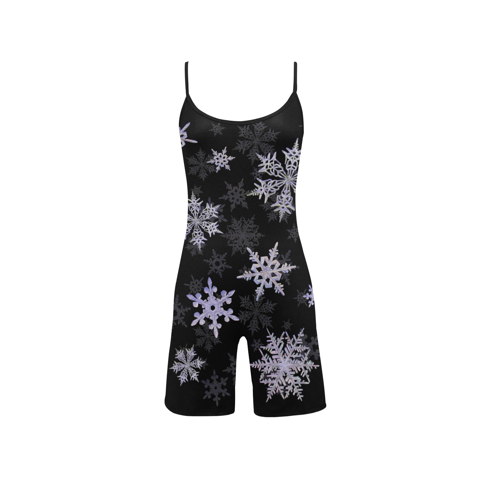 Snowflakes Winter Christmas pattern on black Women's Short Yoga Bodysuit