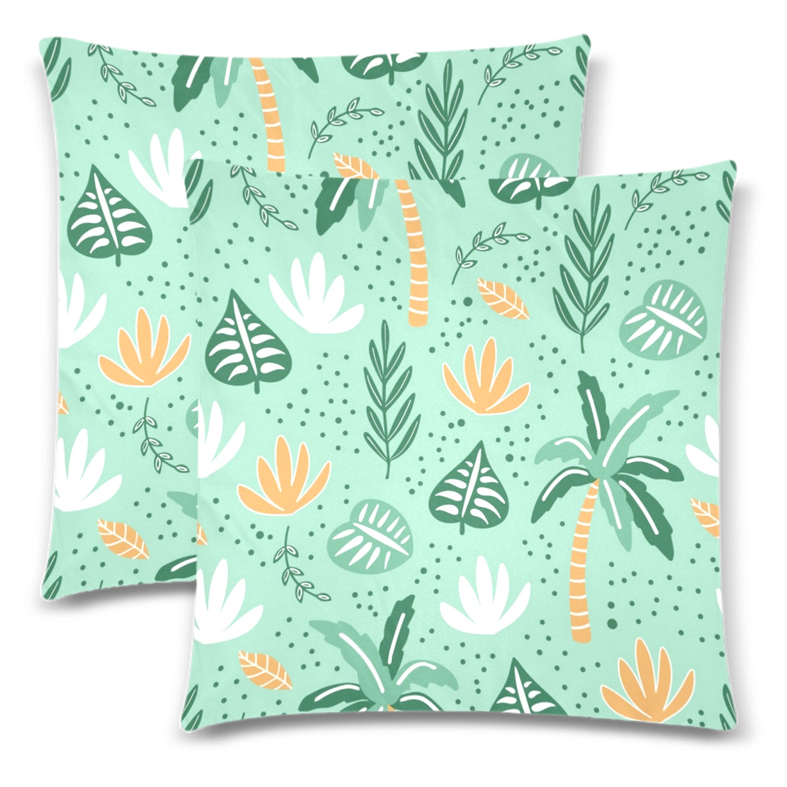 Gorgeous Green Spring Tropical Floral Custom Zippered Pillow Cases 18"x 18" (Twin Sides) (Set of 2)