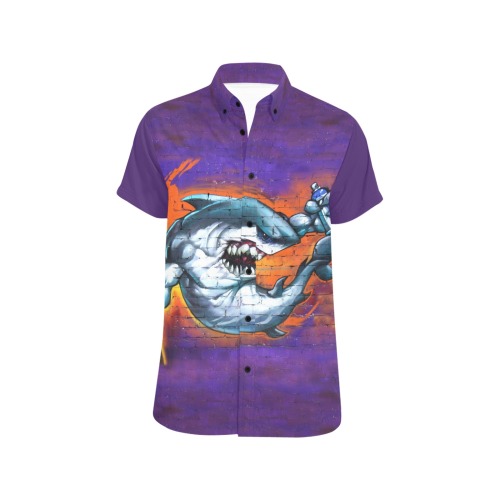 Graffiti Shark Wall Art Men's All Over Print Short Sleeve Shirt (Model T53)