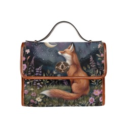 Fox Moon Satchel Handbag Waterproof Canvas Bag-Brown (All Over Print) (Model 1641)