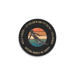 Ski Wolf Creek, Colorado - Woman Skier, Gold Text Round Coaster