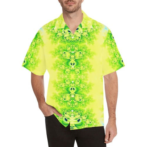 Sunny Ukrainian Sunflowers Frost Fractal Hawaiian Shirt with Merged Design (Model T58)