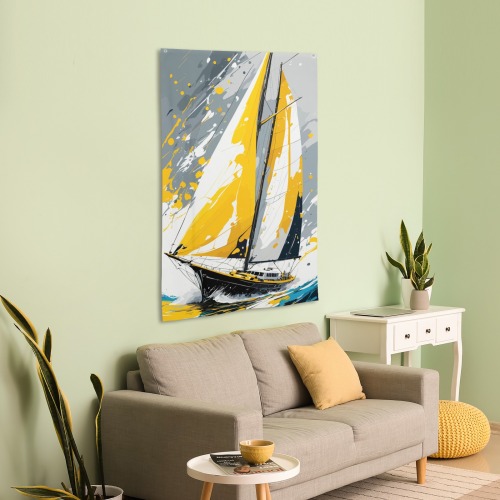 Sail boat at stormy sea. Cool fantasy colorful art House Flag 34.5"x56"