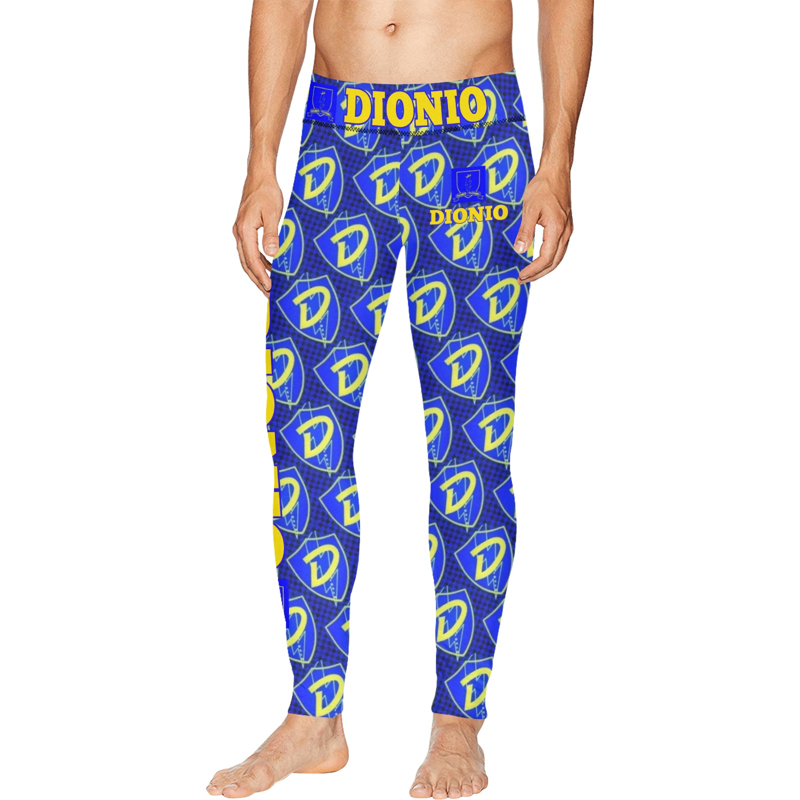DIONIO Clothing - D Shield Workout/ExerciseStretch Pants (Blue, Black & Yellow) Men's All Over Print Leggings (Model L38)