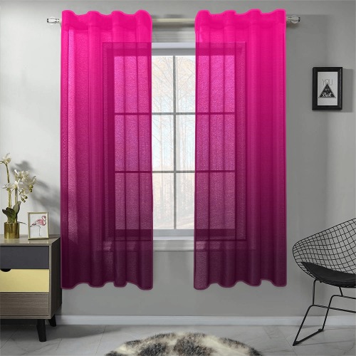 gradiant-pattern dark pink Gauze Curtain 28"x63" (Two-Piece)