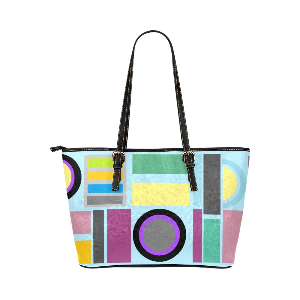 geometric coloring Leather Tote Bag/Large (Model 1651)