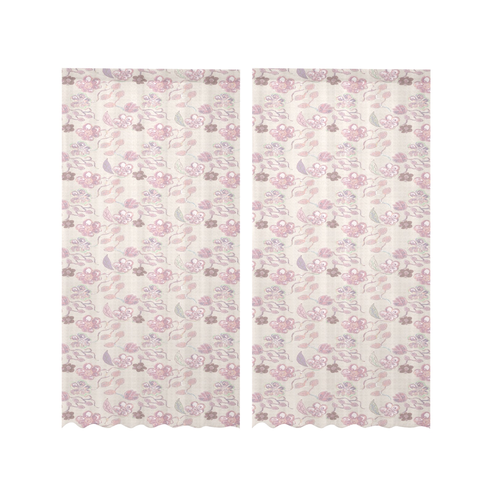 Unique Soft Beige Floral Vintage Gauze Curtain 28"x84" (Two-Piece)