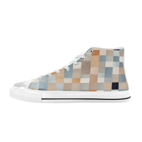 Abstract checkered pattern. Pastel beige colors Women's Classic High Top Canvas Shoes (Model 017)