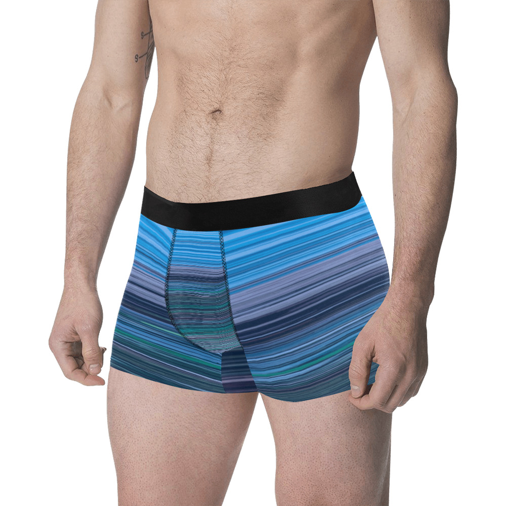 Abstract Blue Horizontal Stripes Men's All Over Print Boxer Briefs (Model L34)