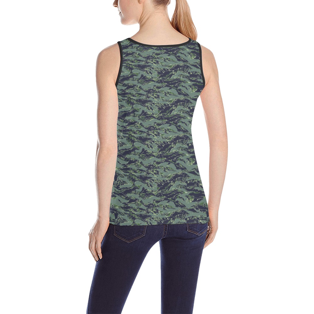 Jungle Tiger Stripe Green Camouflage All Over Print Tank Top for Women (Model T43)