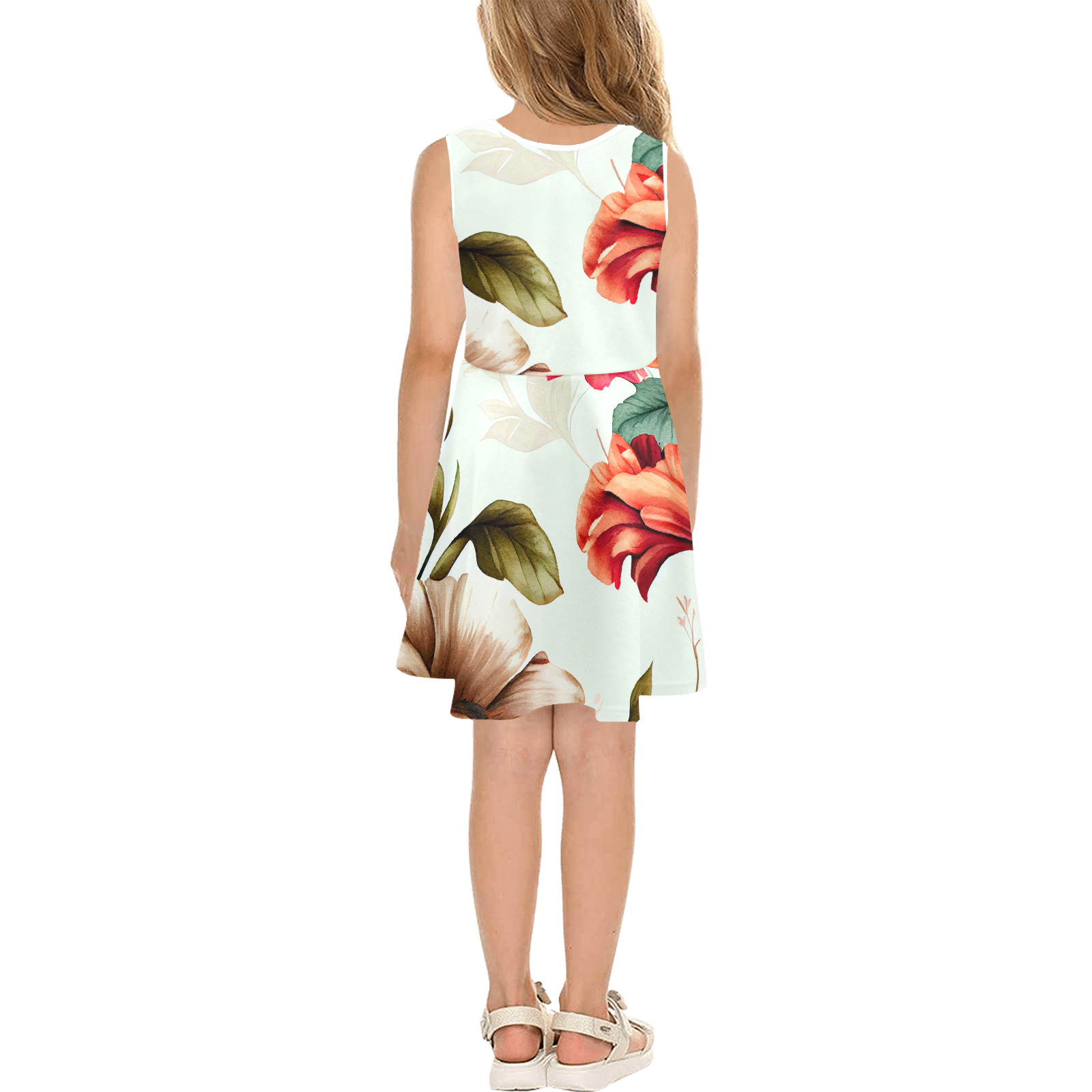 flowers botanic art (4) dress fashion Girls' Sleeveless Sundress (Model D56)