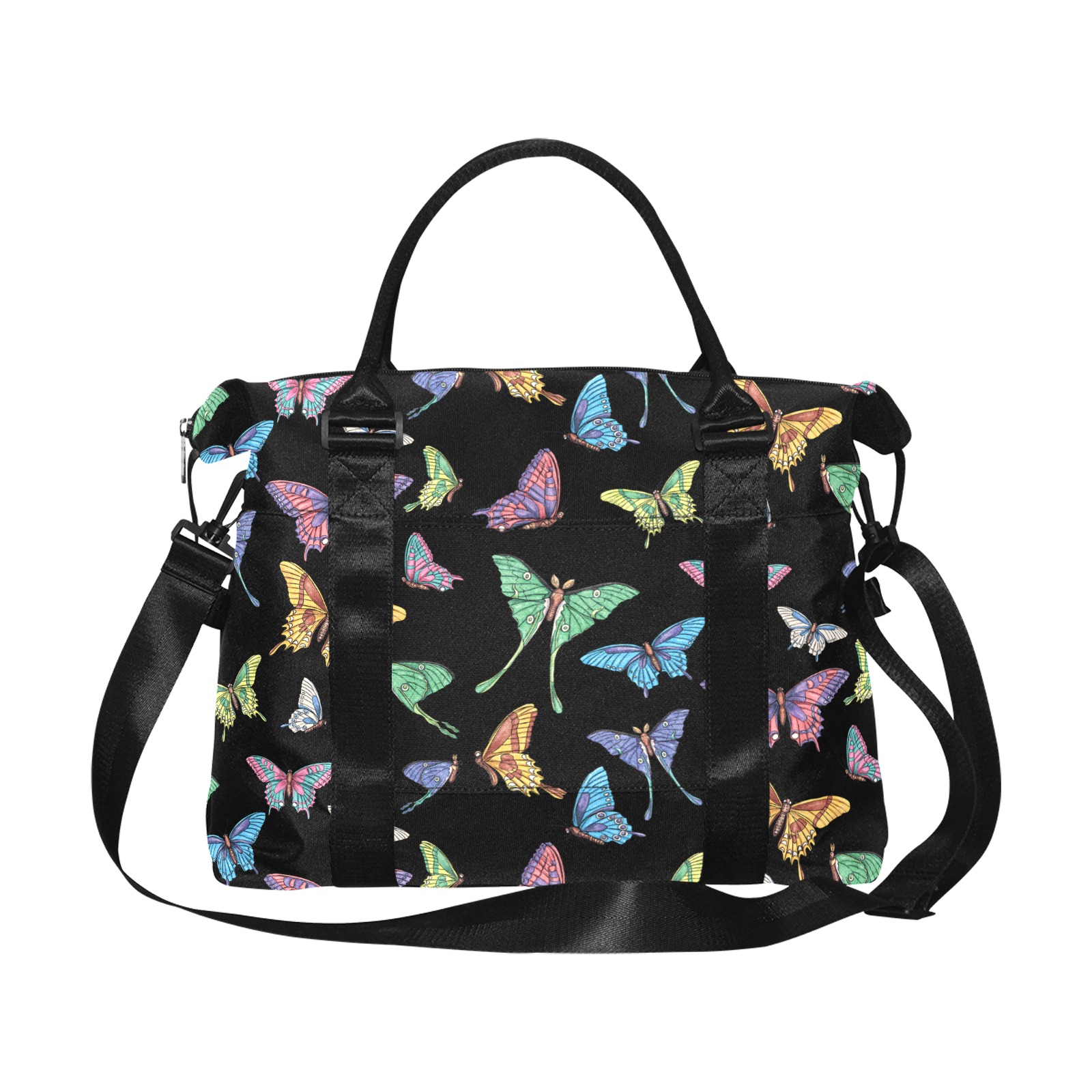 Butterflies on black Large Capacity Duffle Bag (Model 1715)