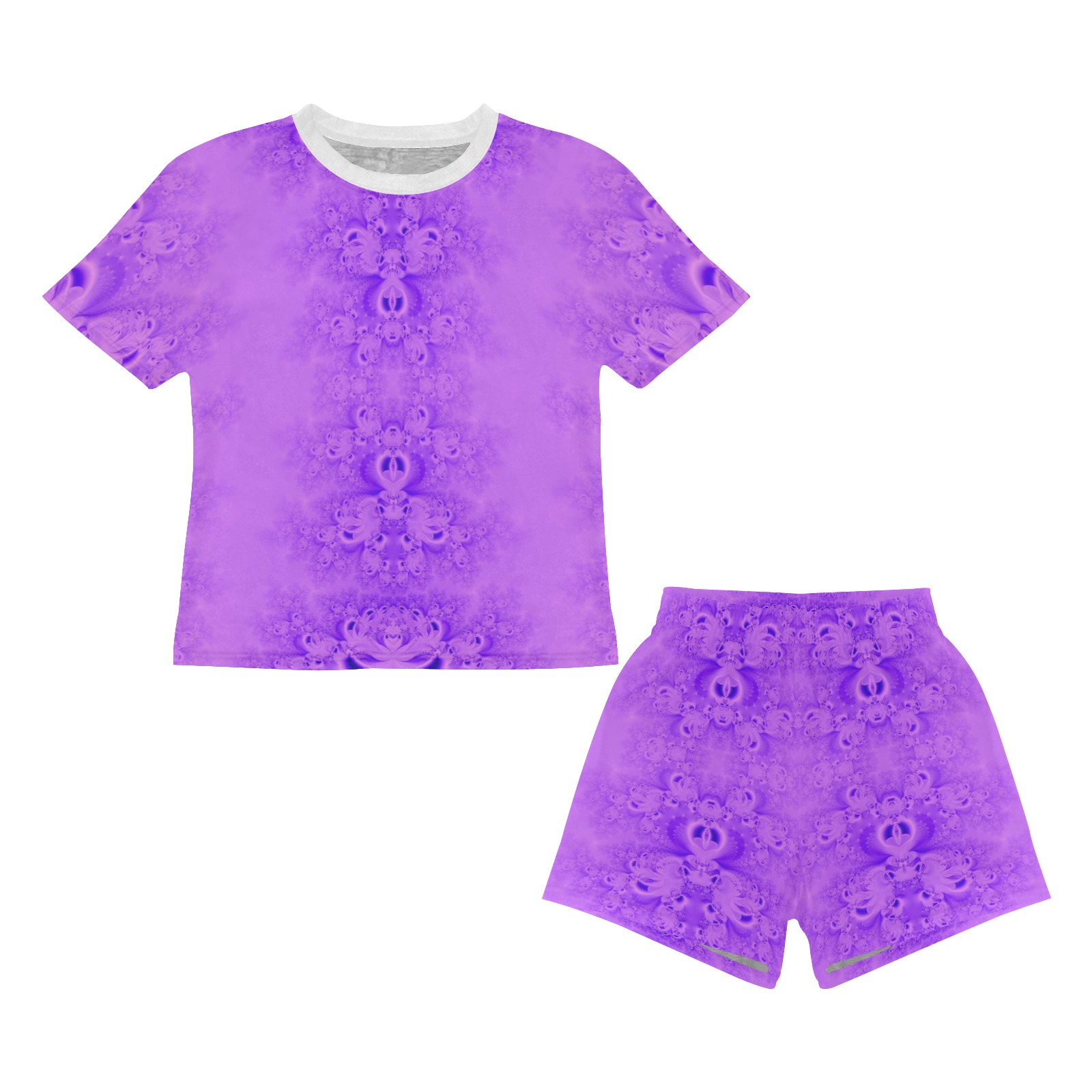 Purple Lilacs Frost Fractal Big Girls' Short Pajama Set