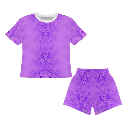 Purple Lilacs Frost Fractal Big Girls' Short Pajama Set