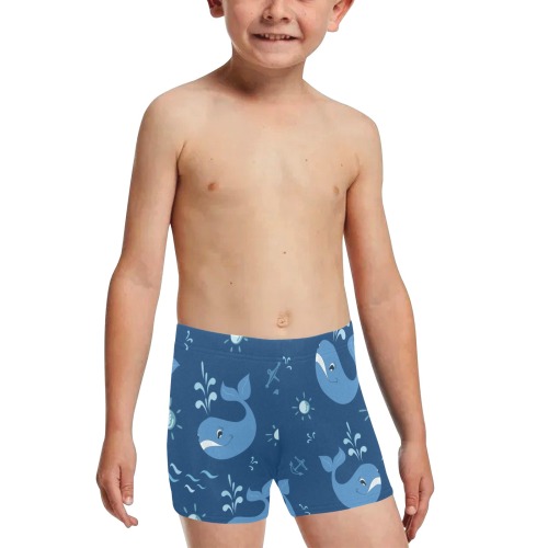 Navy Funny Whale Little Boys' Swimming Trunks (Model L57)