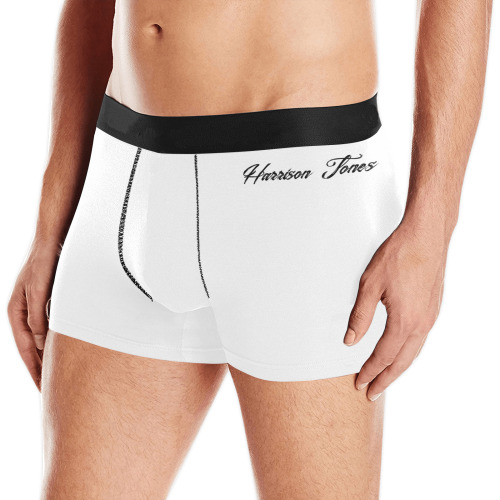 WHITE Men's Boxer Briefs w/ Custom Waistband (Merged Design) (Model L10)