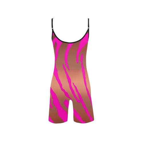 Metallic Tiger Stripes Pinks Women's Short Yoga Bodysuit