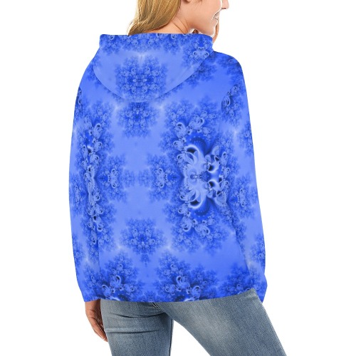 Blue Sky over the Bluebells Frost Fractal All Over Print Hoodie for Women (USA Size) (Model H13)