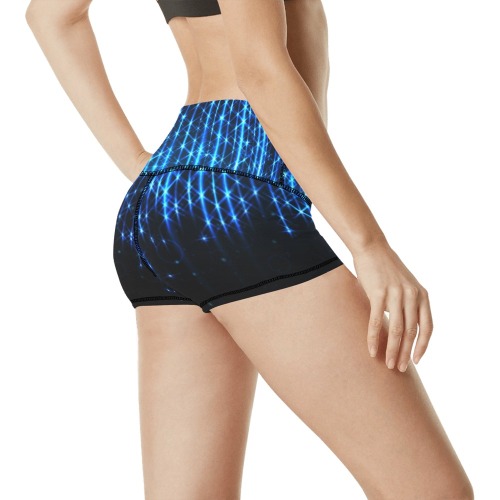 Blue Neon Strips Collection Women's All Over Print Yoga Shorts (Model L17)