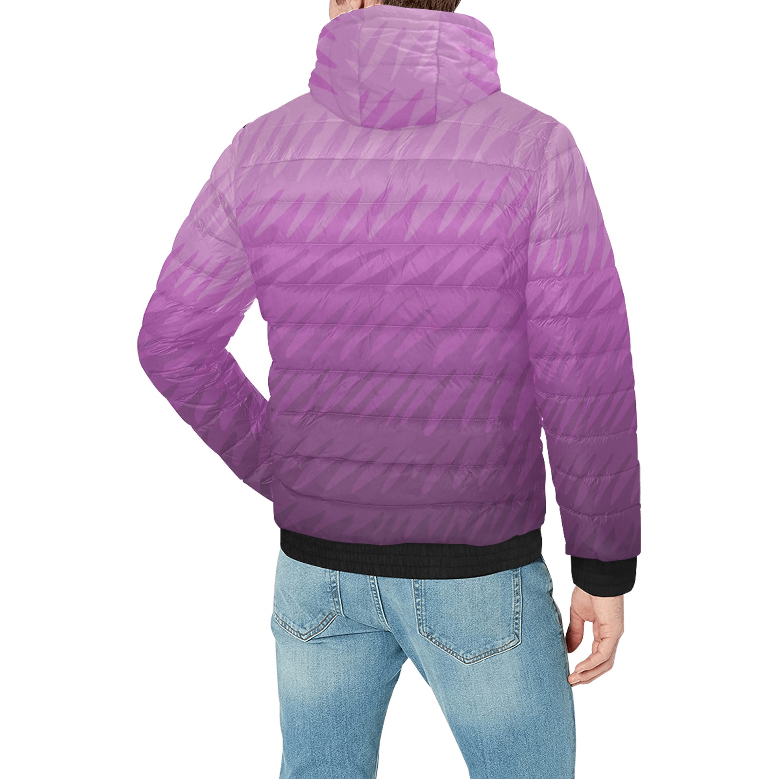 pink wavespike Men's Padded Hooded Jacket (Model H42)