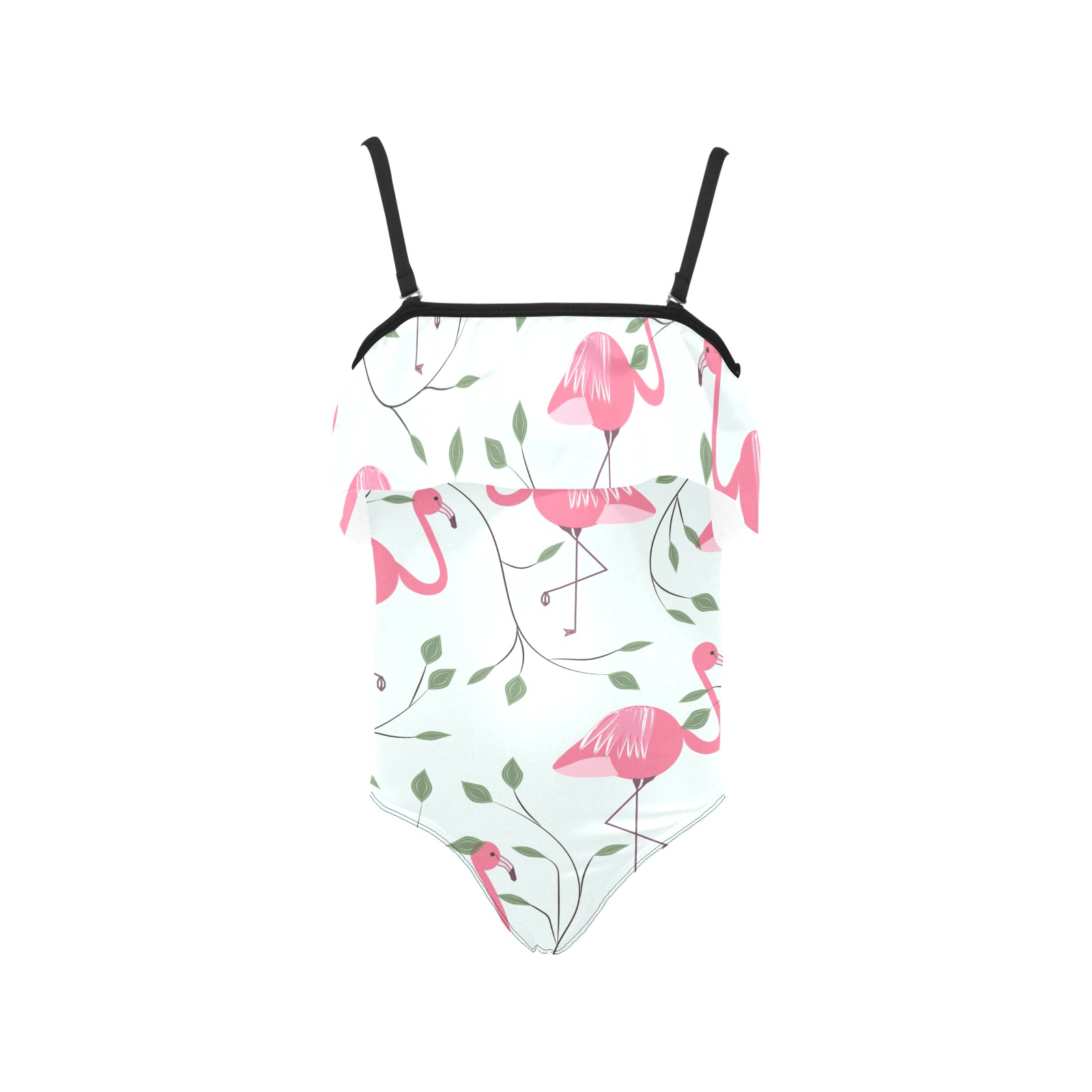 flamingos Kids' Spaghetti Strap Ruffle Swimsuit (Model S26)