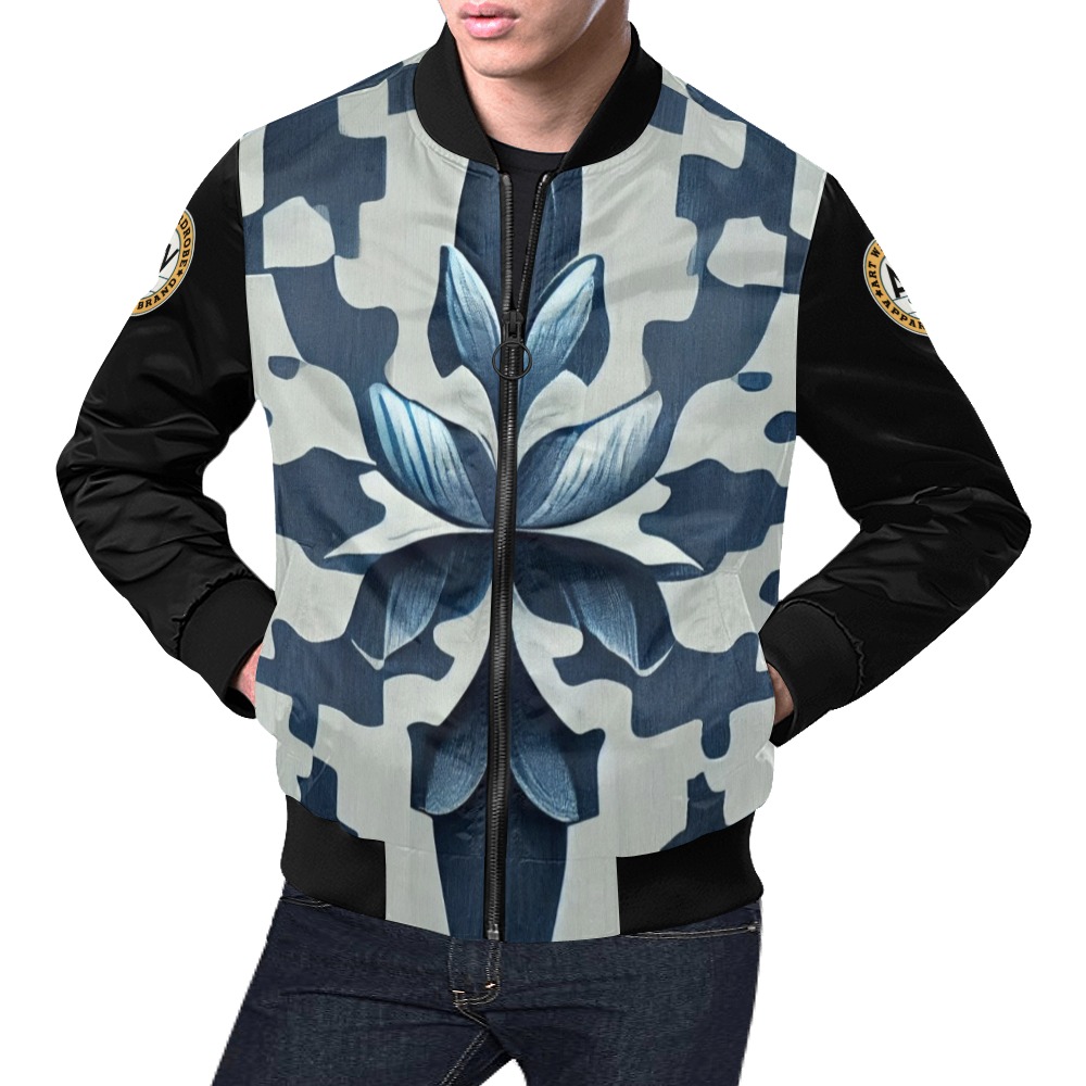 dark blue and white pattern All Over Print Bomber Jacket for Men (Model H19)