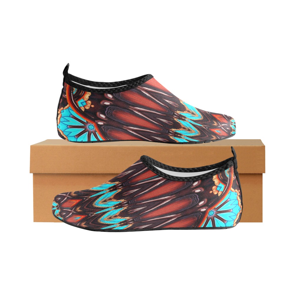K172 Wood and Turquoise Abstract Men's Slip-On Water Shoes (Model 056)