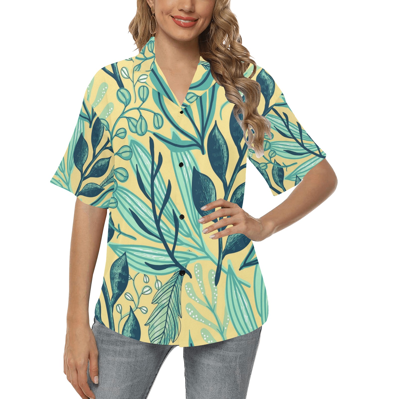 Beautiful Tropical Plants All Over Print Hawaiian Shirt for Women (Model T58)