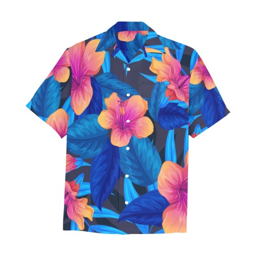 Tropical flowers  and leaves Collectable Fly Hawaiian Shirt with Chest Pocket&Merged Design (T58)