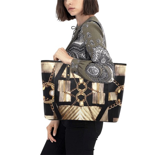 Sac fourre tout Gold Pharaons Chic Leather Tote Bag (Model 1709)