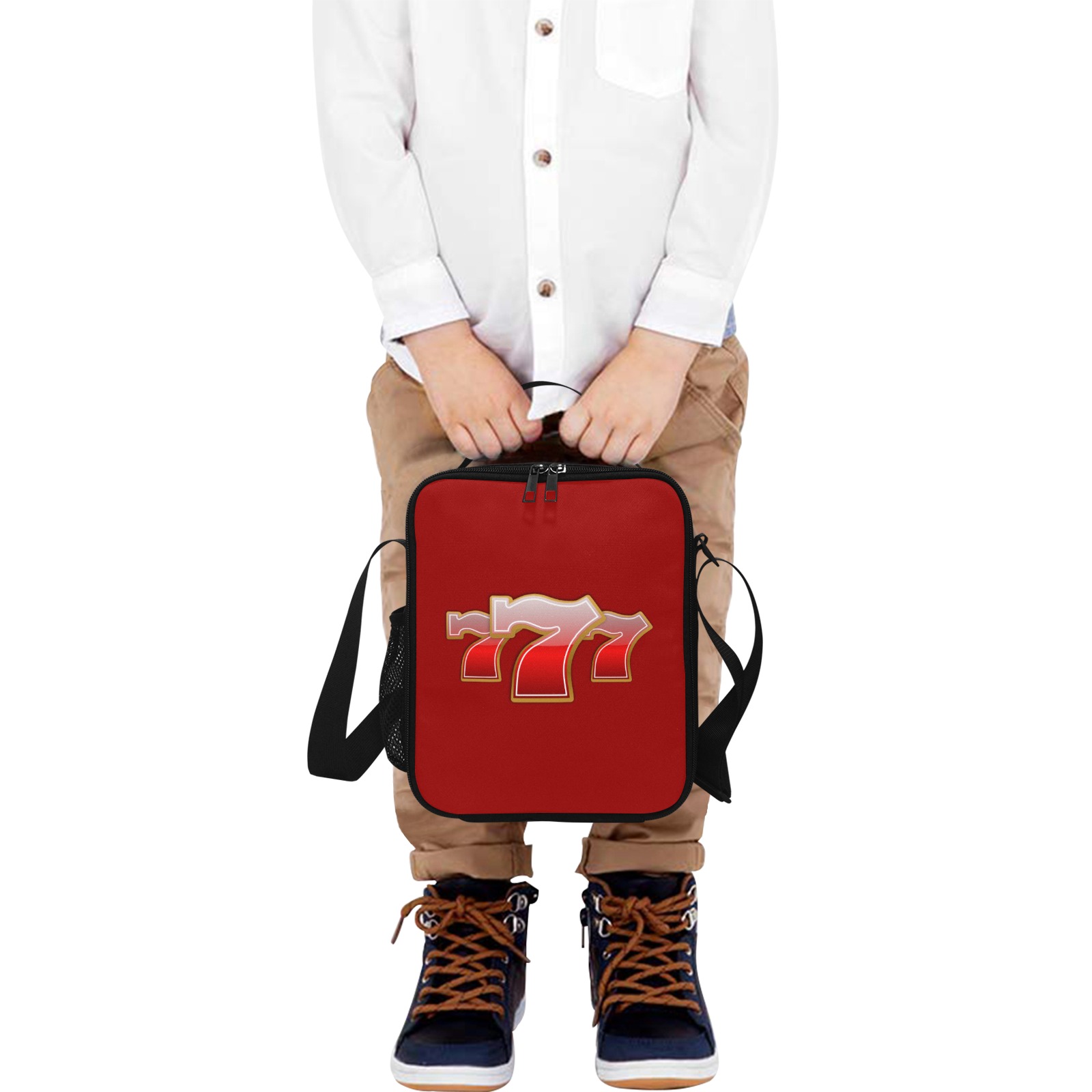 Las Vegas Lucky Sevens 777 / Red Crossbody Lunch Bag for Kids (Model 1722)