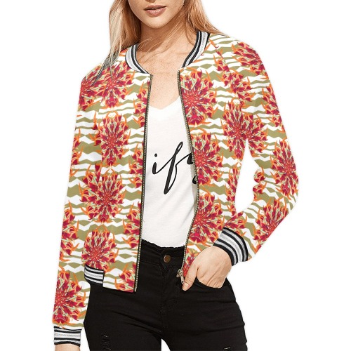 tropical bohemian psy paradise bird orchid All Over Print Bomber Jacket for Women (Model H21)