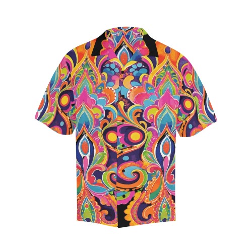 Abstract Retro Hippie Paisley Floral Hawaiian Shirt (Model T58)