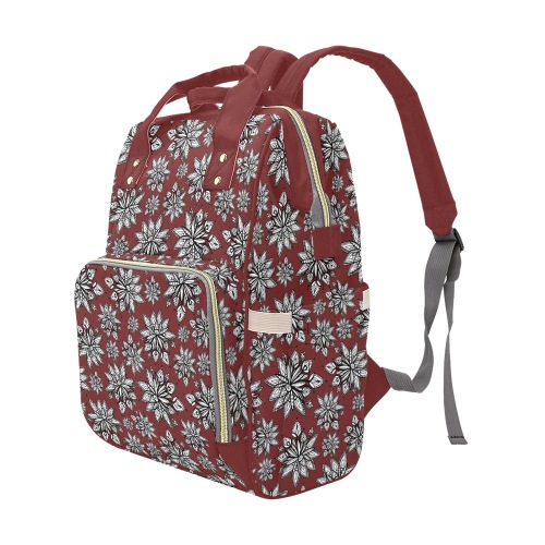 Creekside Floret pattern burgundy Multi-Function Diaper Backpack/Diaper Bag (Model 1688)