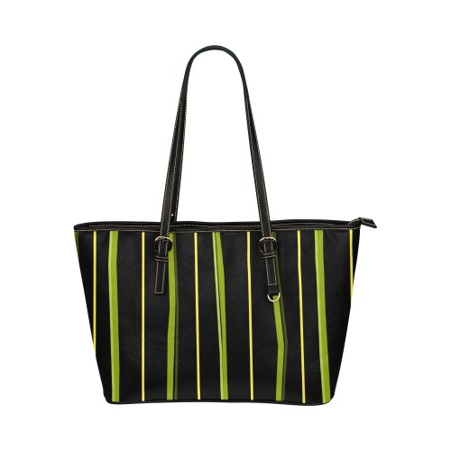 Green Stripes Leather Tote Bag/Large (Model 1651)