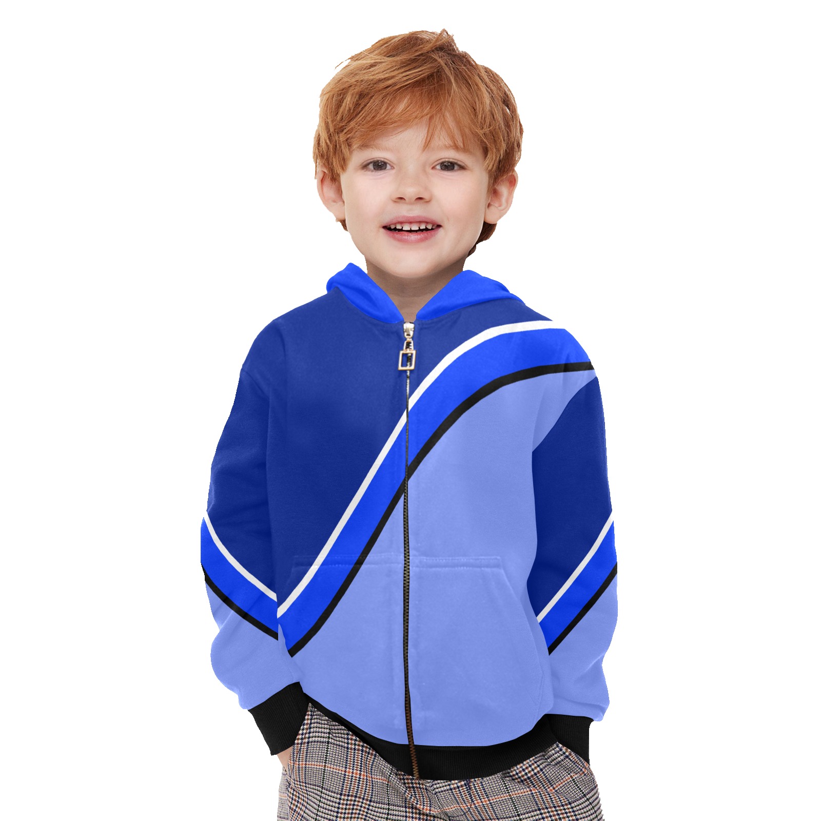 Diagonal Shades of Blue Little Boys' Zip Up Hoodie (Model H58)