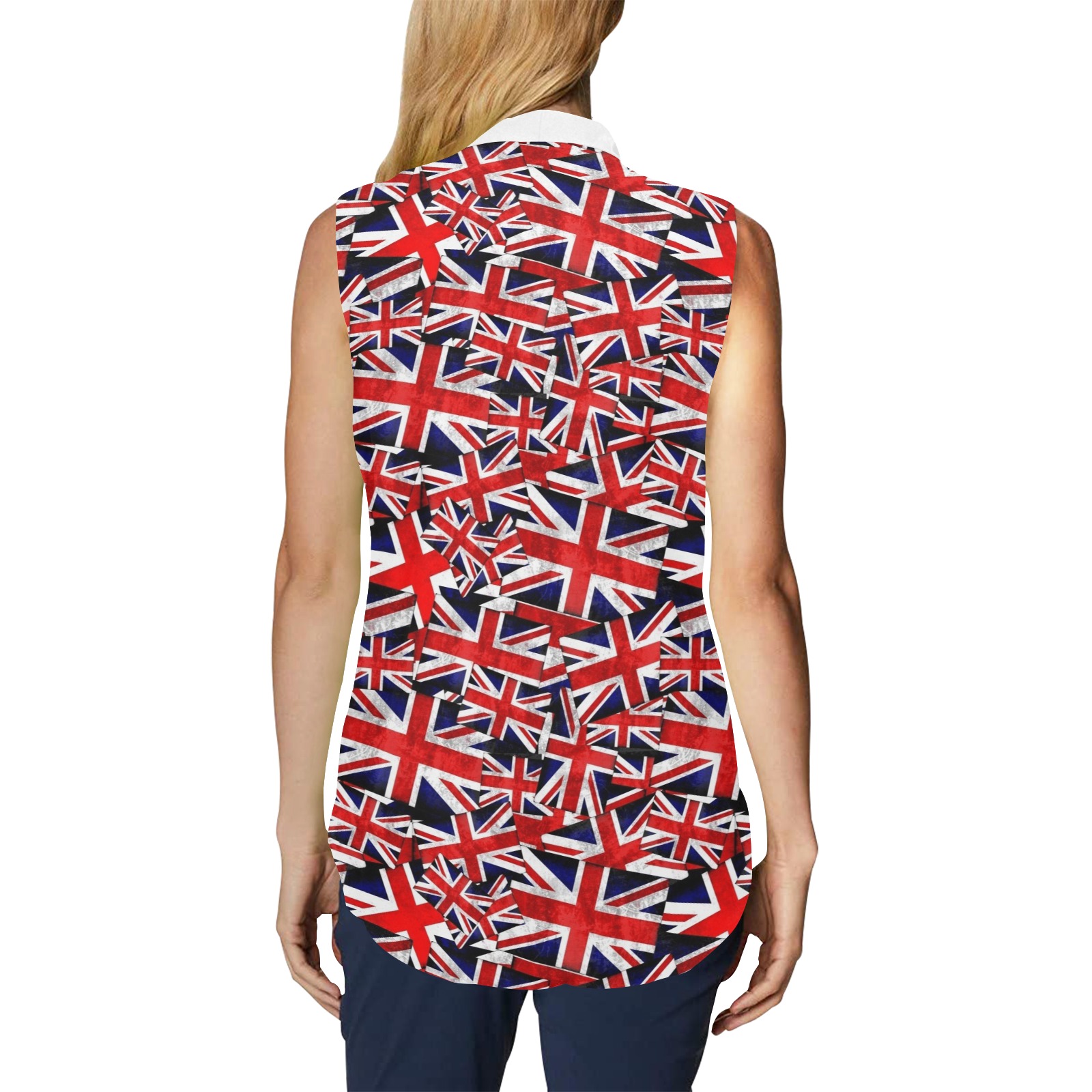 Union Jack British Flags - White Tie Women's Bow Tie V-Neck Sleeveless Shirt (Model T69)
