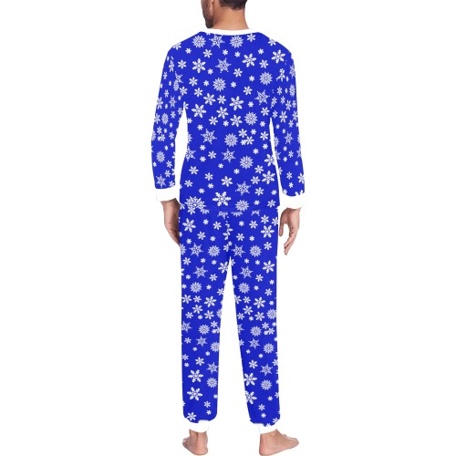 Christmas White Snowflakes on Blue Men's All Over Print Pajama Set