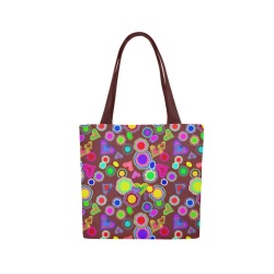 Groovy Hearts and Flowers Brown Canvas Tote Bag (Model 1657)